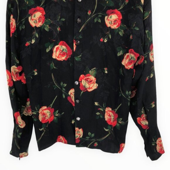 80’s Vintage Ungaro Rose Print Silky Blouse Long Sleeves - Picture 6 of 12